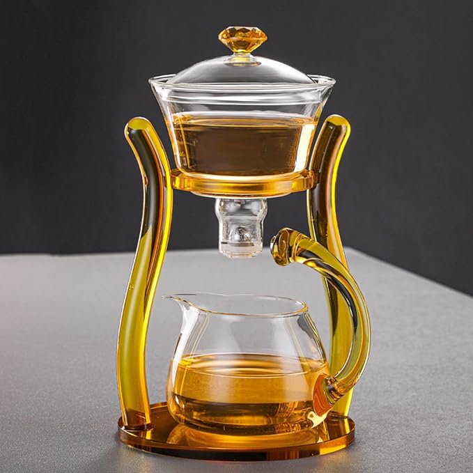 Mozeo Lazy Kungfu Teapot Glass Semi-automatic Tea Maker Suction Automatic Water Brewing Teapot Office Flower Glass Tea Set (Yellow Single)
