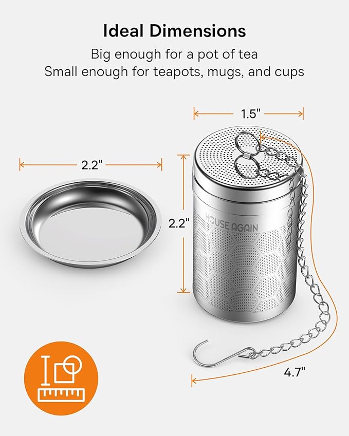 House Again Tea Infusers, Extra Fine Mesh Tea Strainers for Loose Tea, Updated Slim Threaded Lid & 304 Stainless Steel, Filter Bags Diffusers, Loose Leaf Tea Steeper for Brew Tea Spices & Seasonings - Bloomnest