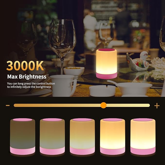OORUN Touch Bedside Table Lamp,13 RGB Colors & 5 Brightness, USB Rechargeable Desk Lamp, Remote Control Dimmable Night Light with RGB Color Changing,Portable Lamp for Baby, Bedroom, Living Room (Pink) - Bloomnest