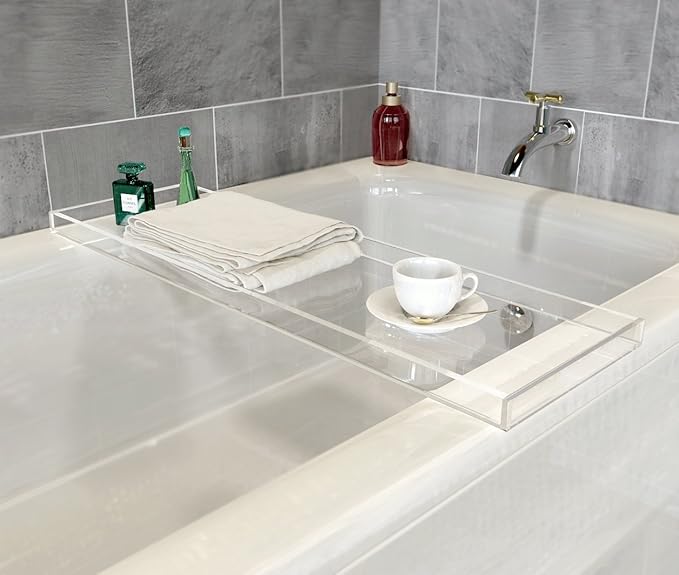 ONELUX Durable Clear Acrylic Towel Tray,Lucite Bathtub Caddy - Bloomnest