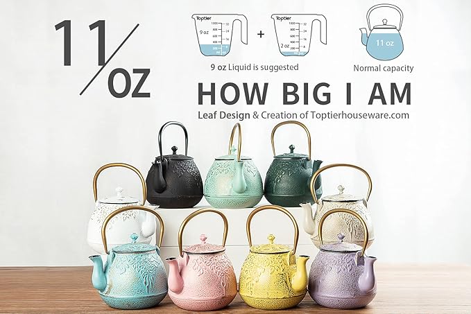 Toptier Mini Little Teapot, Super Small Cast Iron Teapot for Stove Top, Palm-Sized Japanese Stovetop Safe Tea Kettle with Infuser for 11 oz, Black - Bloomnest
