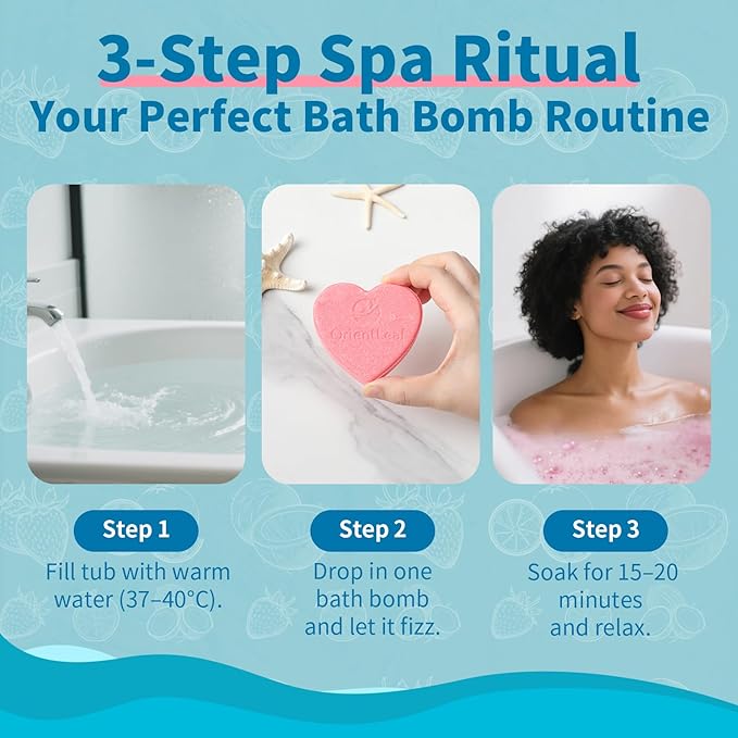 Bath Bombs for Women, Stocking Stuffers, Bath Bombs Fruit Scented Strawberry, Orange, Coconut, 6 x 2 oz - Bloomnest
