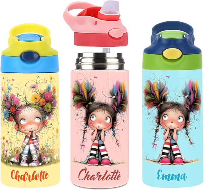 callie Personalized Quirky Water Bottle for Girls, Custom 12 oz Insulated Leak Proof Lid Stainless Steel Cups with Handle Straw, Gifts for Girls - Bloomnest