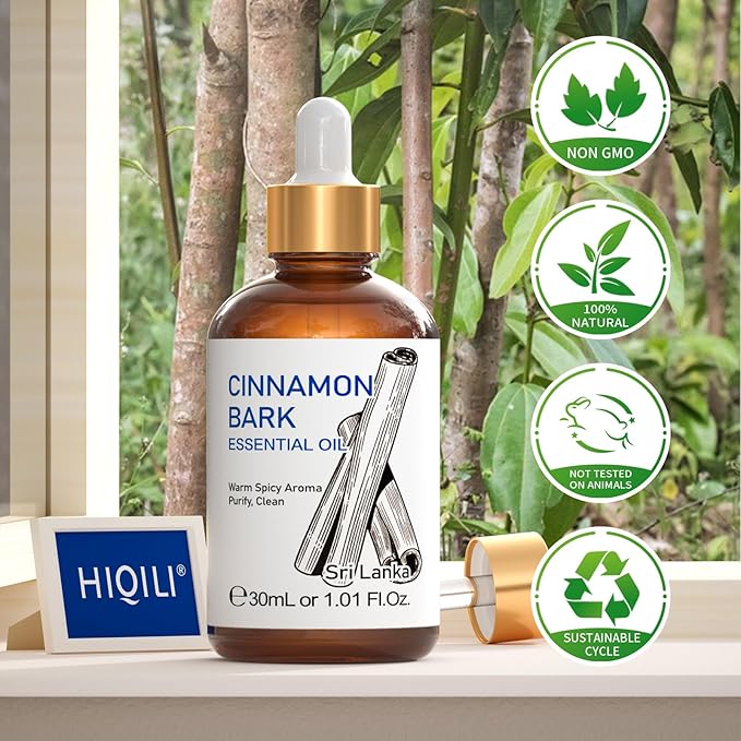 HIQILI Cinnamon Essential Oil for Spary, Diffuser, Garden and Kitchen - 100% Pure Natural - Indoor and Outdoor, 1.01 Fl Oz - Bloomnest