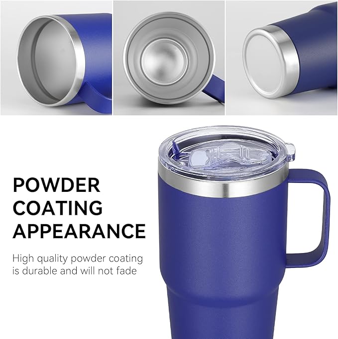 VEGOND 20 oz Tumbler with Handle Lid and Straw, Stainless Steel Insulated Travel Coffee Mug Spill Proof Double Wall Metal Tumbler Cup Keeps Drink Hot and Cold, Royal Blue 1 Pack - Bloomnest