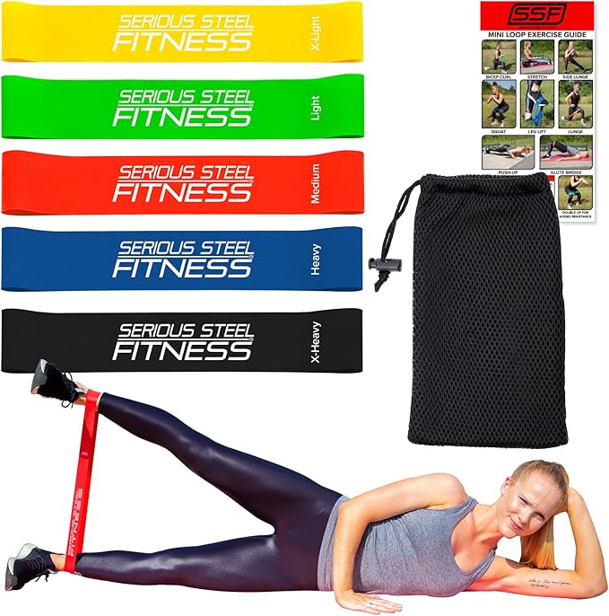 Serious Steel Fitness Mini Resistance Loop Bands | Rehab and Prehab Stretch Bands | 12" Exercise Workout Bands (Sets of 5 Pack and Sets of 10 Pack Trainer Options Available!) - Bloomnest