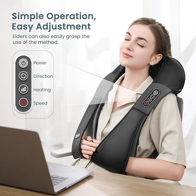 Careboda Shiatsu Neck and Back Massager with Soothing Heat, Electric Shoulder Massage 8 Nodes Deep Tissue 3D Kneading Massages for Pain Relief Gray - Bloomnest