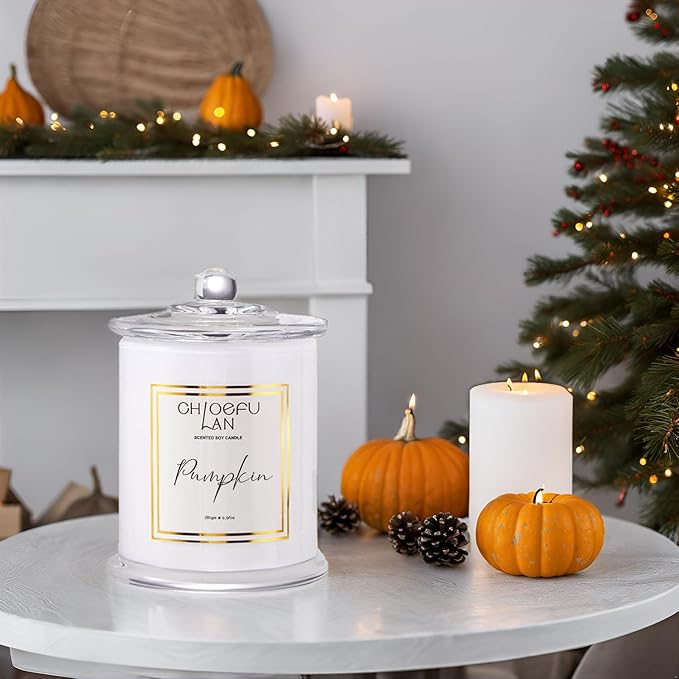 Chloefu LAN Pumpkin Candle, Fall Candles for Home Scented, Halloween Gifts for Women & Men, Natural Soy Scented Candles, Holiday Autumn Gift, Luxury Glass Jar, 75 Hours Long Burning, 10 oz - Bloomnest
