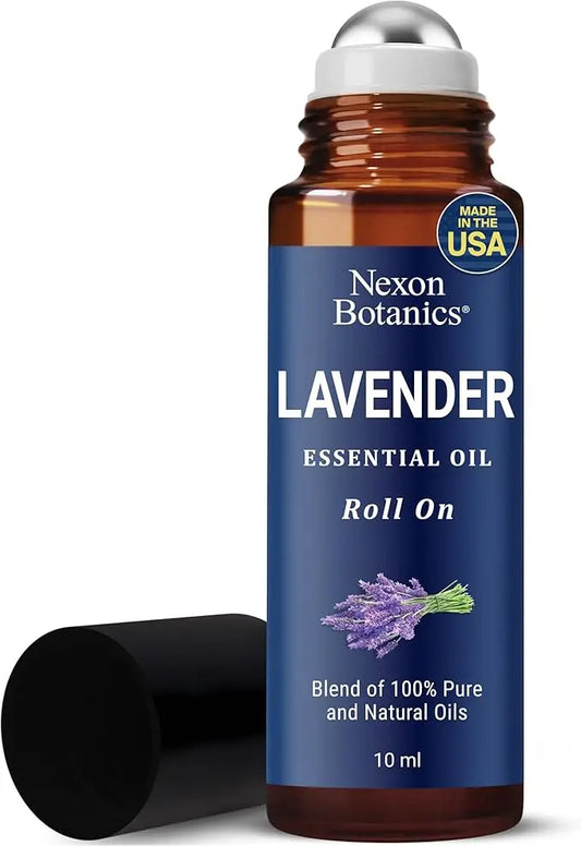 Lavender Essential Oil Roll-On 10 ml - Pure, Natural & Prediluted Oil Blend Roller for Calmness, Relaxation & Skin Care - Nexon Botanics NexonBotanics