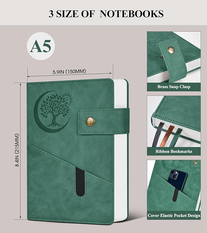 365 Page Thick Lined Journal Notebook for Men Women, A5 Leather Journals for Writing, Hardcover Notebooks for Work, School, Note Taking,Travel, Business,Personal Diary, College Ruled 5.9" x 8.4" - Bloomnest