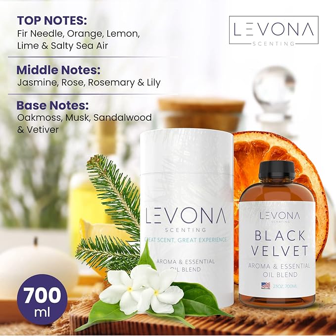 Levona Scents Oil Diffuser Essential Oils: Fragrance Oil for Diffuser - Black Velvette Diffuser Oils Scents - Woody Citrus with Herbal Floral Essential Oil Blends, Oakmoss, White Musk & Sandalwood LEVONASCENT