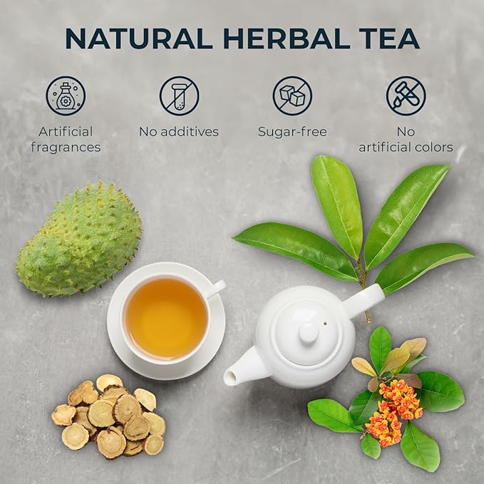 Graviola Soursop Leaf Tea Samplers with Celastrus Hindsii & Licorice - 10 Count + Bamboo Tong, Corn Based Tea Bags, Natural Herbal Tea for Comfort Relax, Re-Steep Hoja De Guanabana - Bloomnest