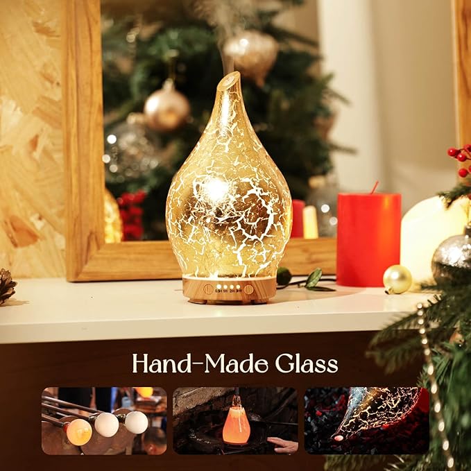 Porseme Essential Oil Diffuser Glass Aromatherapy Ultrasonic Humidifier, Air Refresh Auto Shut-Off, Timer Setting, BPA Free for Home Hotel Yoga Leisure SPA Gift 150ml Last 6H - Bloomnest