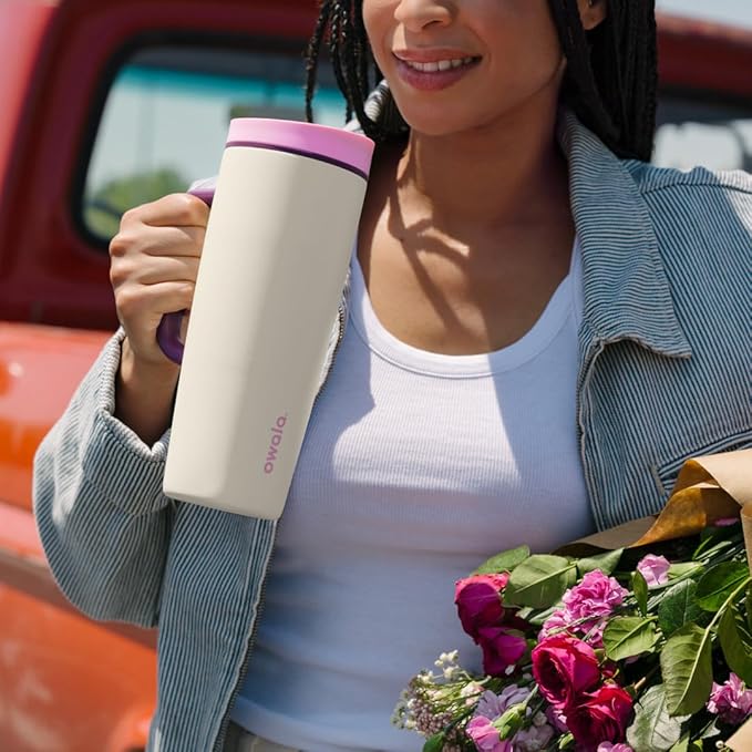 Owala SmoothSip Slider Stainless Steel Insulated Travel Mug with handle, 100% Leak Proof, For Hot and Cold Drinks, Travel Friendly with Sliding Lock Lid, 24 oz, BPA Free, Leak Proof, High Dive - Bloomnest