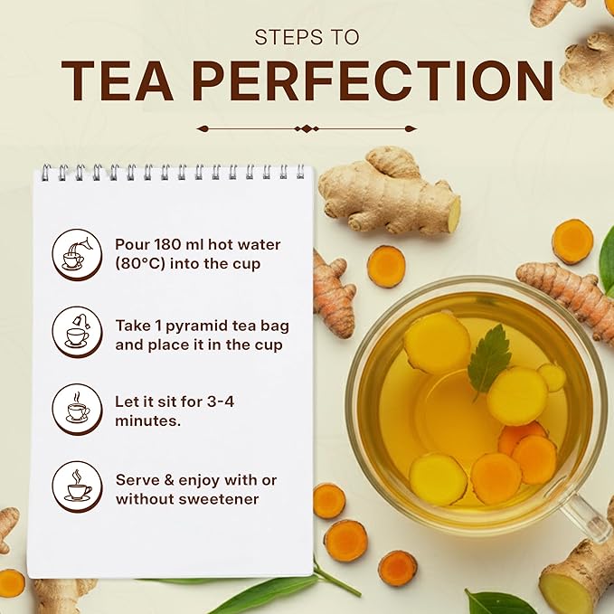 Tealeaf & Co. Turmeric Ginger Herbal Tea - Organic Ginger Turmeric Tea Bags with Fresh Herbs and Spices - Low Caffeine & Gluten Free - 100 Teabags (7.055oz/200gm) - Bloomnest