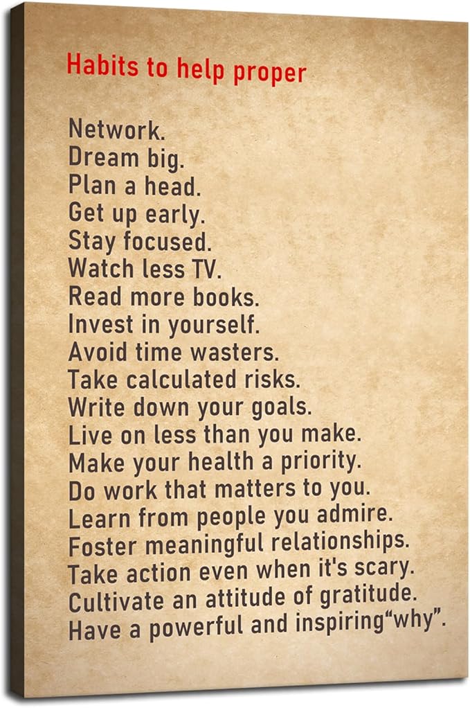 Motivational Poster Inspirational Wall Art for Office Habits to help proper Grow up Inspiring Canvas Painting Prints Wall Pictures for Living Room Bedroom Home Decor Framed Artwork [24''W x 36''H] - Bloomnest