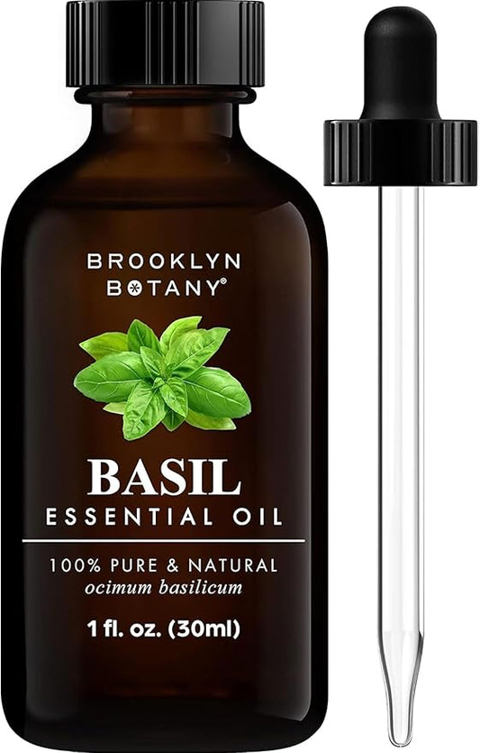 Brooklyn Botany Basil Essential Oil - 100% Pure and Natural - Premium Grade Oil with Dropper - for Aromatherapy and Diffuser - 1 Fl Oz - Bloomnest