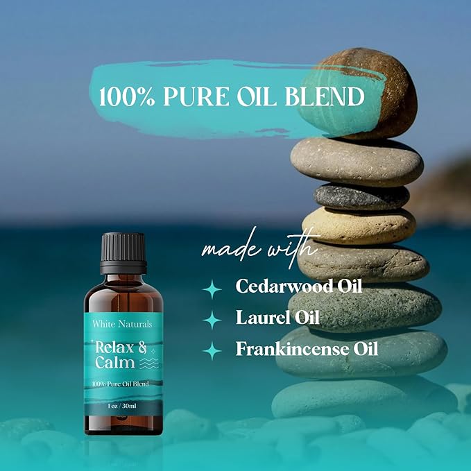 White Naturals Relax & Calm Essential Oil Blend – Soothing Aromatherapy Blend for Tranquility, 100% Pure & Natural, Perfect for Diffuser & Self-Care, 1oz - Bloomnest