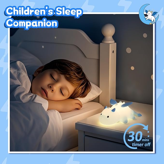 Attivolife Dragon Night Light for Kids, Cute Soft Silicone Touch Lamp with 8 Color & Dimmable & Timer, Portable Nursery Bedroom Bedside Decor LED Light, Birthday Xmas Gifts for Baby Toddler Boy Girl - Bloomnest