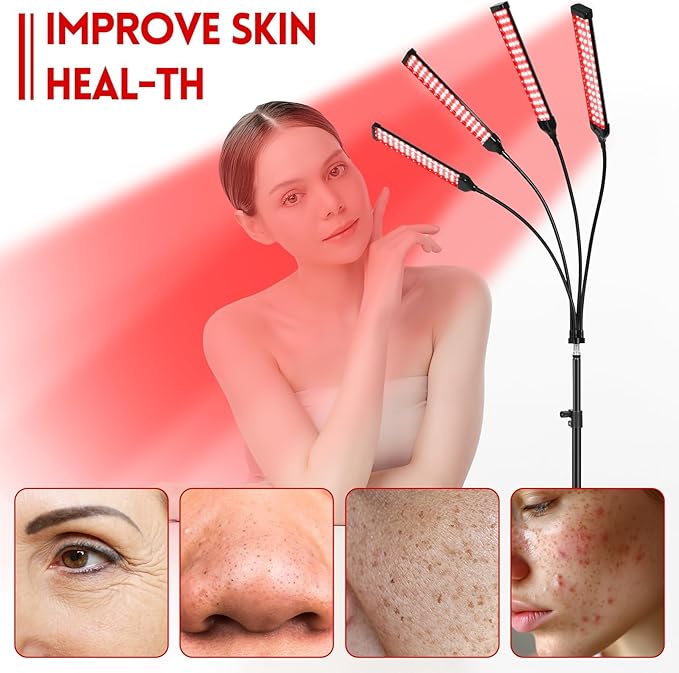 Red Light Therapy Lamp, Red Light Therapy Device for Body with 4 Heads, 660nm & 850nm Adjustable Infrared Lights Angle Lamp with Adjustable Stand, Portable for Full Body Muscle Joint Home Use linidcoudhome