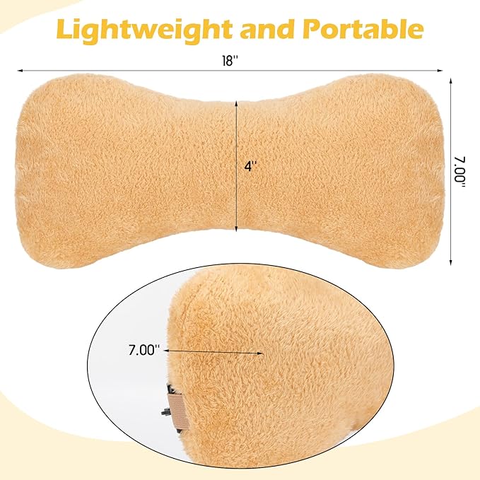 1 Pc Neck Pillow for Recliner Headrest Pillow Bone Shaped Chair Plush with Adjustable Strap Neck Support and Pain Relief Curve Head Cushion for Car Travel Airplane (Yellow) - Bloomnest