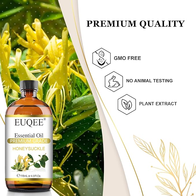 EUQEE Honeysuckle Essential Oil 118ml Pure Honeysuckle Oil Premium Essential Oil - with Glass Dropper Great for Diffuser, DIY Soap, Candle Making - 4Fl. OZ - Bloomnest