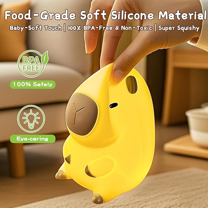 Cute Capybara Night Light, LED Squishy Novelty Animal Night Lamp,2 Levels Dimmable/Timer Nursery Nightlight for Kids, Rechargeable Touch Bedside Lamp, Bedroom/Dorm Decor, Baby Boys Girls Gifts - Bloomnest