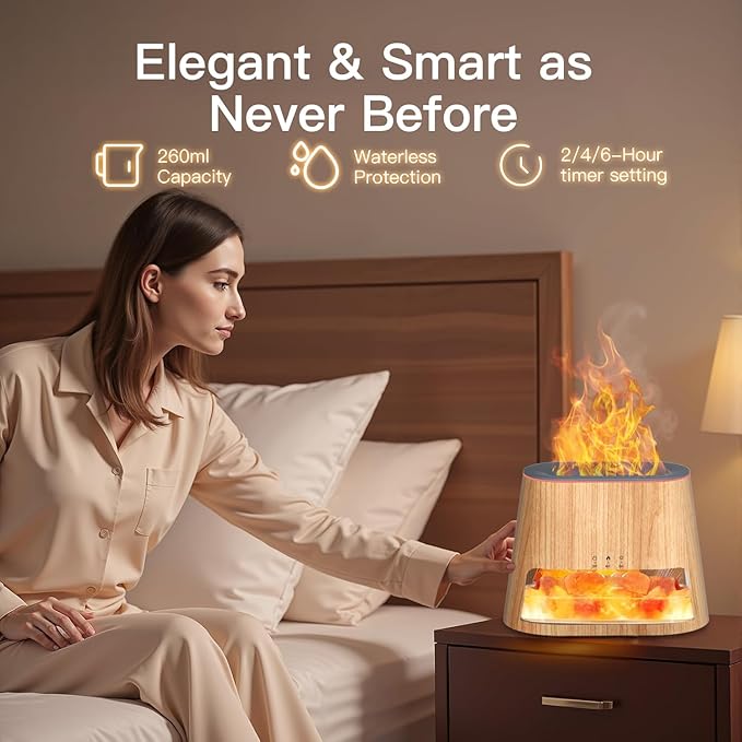 Luxury Himalayan Salt Lamp Humidifier & Aromatherapy Diffuser - 8 Color Mood Lighting w/Remote for Spa, Bedroom, Home Relaxation260ml (Wood) Bloomnest