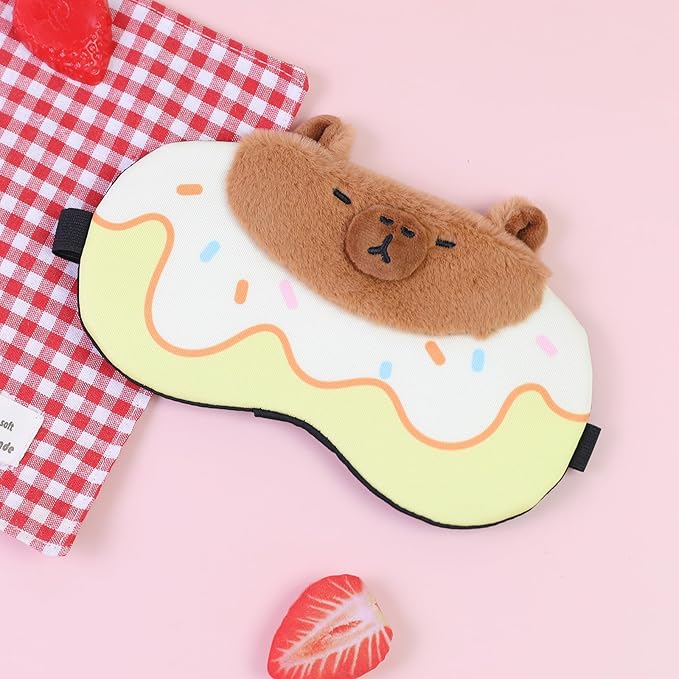 Cute Sleep Eye Masks for Kids, Kawaii Cartoon Kids Sleeping Mask for Women Boys Girls Teens, Soft Plush Adjustable Eyeshade Silk Travel Nap Eye Cover, Yellow Capybara - Bloomnest