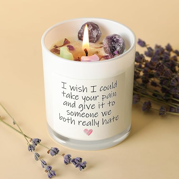 Get Well Candle with Healing Crystals - Get Well Gifts for Women After Surgery, Humor Surgery Recovery Gifts for Women, Get Well Soon Gifts, Lavender Scented Candle, 10 oz, White - Bloomnest