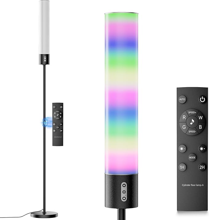 Cylindrical Floor Lamp with RGB, Led Corner Lamp with Remote Control & Warm Cool White Light, Standing Floor Lamp for Living Room, Bedroom, Office - Bloomnest