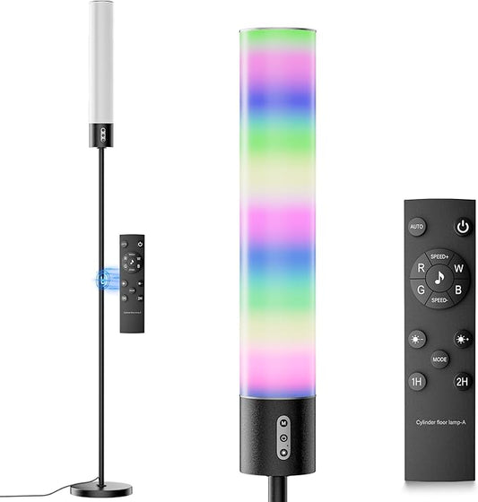 Cylindrical Floor Lamp with RGB, Led Corner Lamp with Remote Control & Warm Cool White Light, Standing Floor Lamp for Living Room, Bedroom, Office - Bloomnest