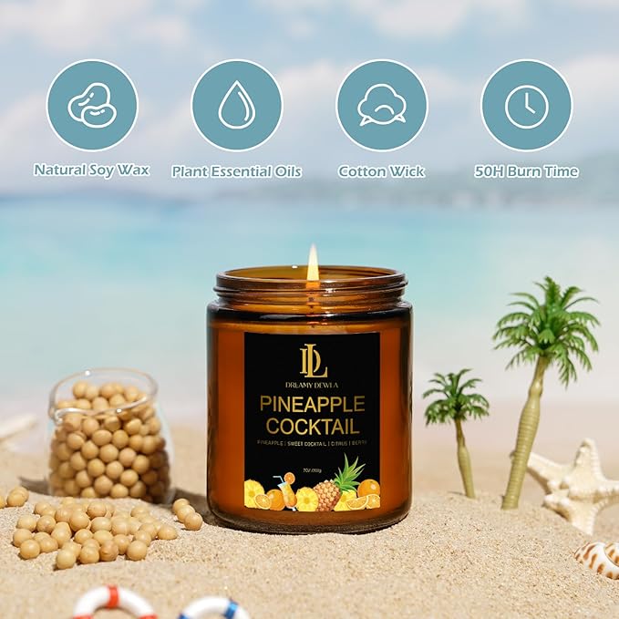 Pineapple Cocktail Candles, 7oz Pineapple Cocktail Scented Candle, Natural Soy Candles for Home Scented, Long Lasting with 50 Hour Burn Time, Gifts for Men Women - Bloomnest