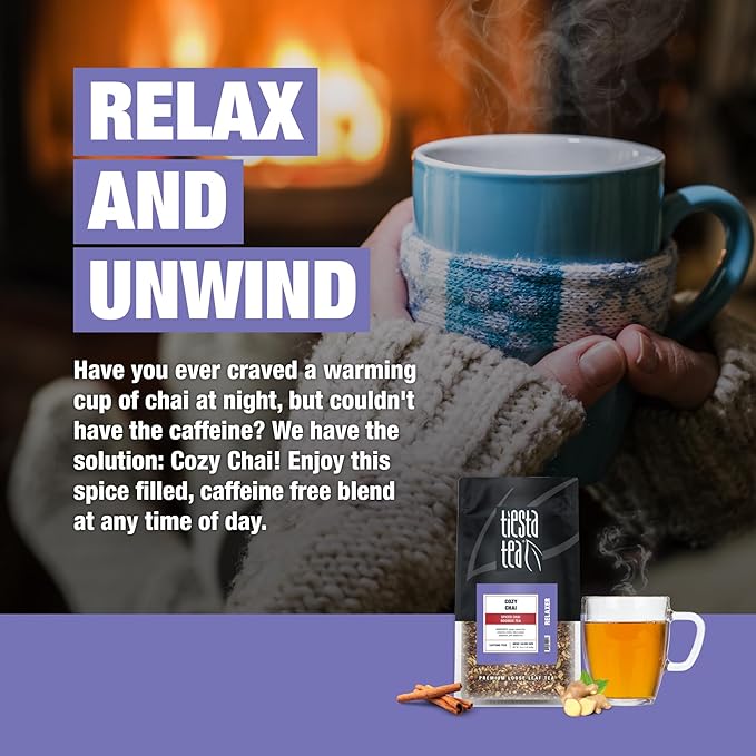 Tiesta Tea - Cozy Chai, Loose Leaf, Spiced Chai Rooibos Tea, Premium Caffeine-Free Herbal Blend, Makes Hot or Iced & Up to 200 Cups, 16oz Resealable Bulk Pouch - Bloomnest