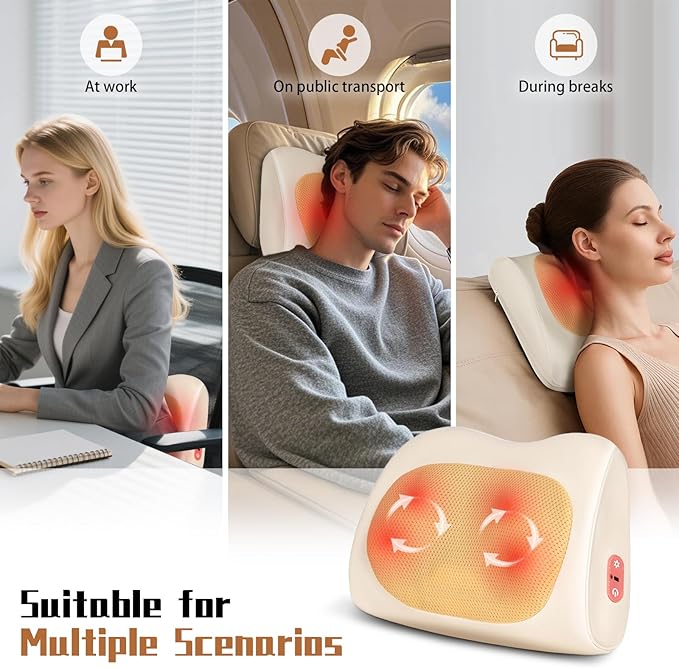 Shiatsu Back and Neck Massager with Heat,Cordless Portable 3D Electric Massage Pillow,Deep Tissue Massage for Neck,Shoulder,Leg,Back Pain Relief,Use for Home,Car,Office,Travel,Gifts for Dad,Mom - Bloomnest