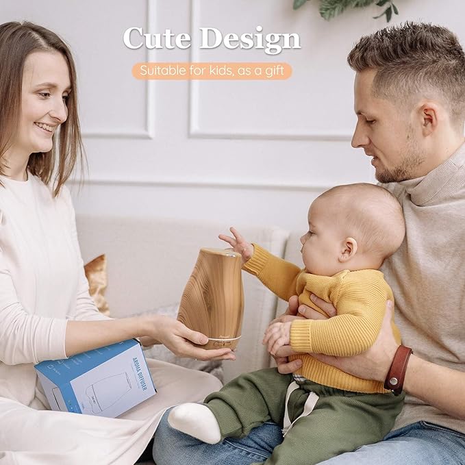 Aromatherapy Essential Oil Diffuser for Room: 100ml Air Humidifier Aroma Scent Cool Mist Diffusers Colorful Light Cute Mini Small Waterless Auto Off Ultrasonic for Home Bedroom (Yellow Wood Grain) - Bloomnest