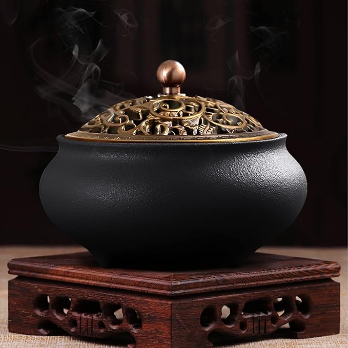 Coil Incense Burner， Ceramic Cone Incense Burner Holder Suitable for Incense/Cone/Coil/Stick, Sage, Mosquito Incense, and Charcoal. Incense Holder+Fireproof Cotton Inside. - Bloomnest