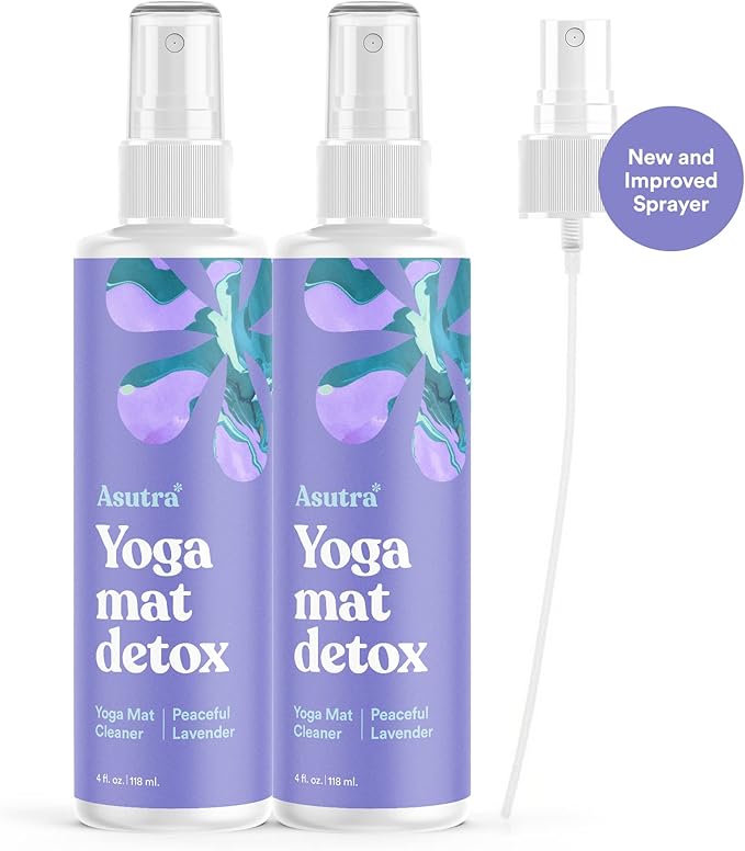 ASUTRA Yoga Mat Cleaner Spray Bundle (Peaceful Lavender), 4 fl oz (Pack of 2) - No Slippery Residue, Organic Essential Oils, Deep-Cleansing for Fitness Gear & Gym Equipment - Bloomnest