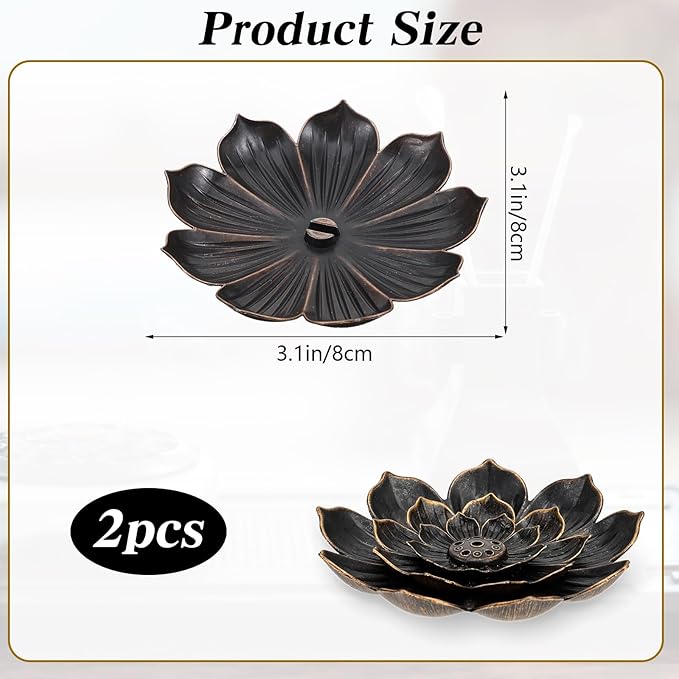 2 Pcs Lotus Incense Holder Lotus Incense Stick Holder Burner for Home Fragrance Yoga Sauna SPA Vintage Flower Shaped Multihole Holders for Stick 3.5× 3.5 Inches Women Festival Gifts - Bloomnest