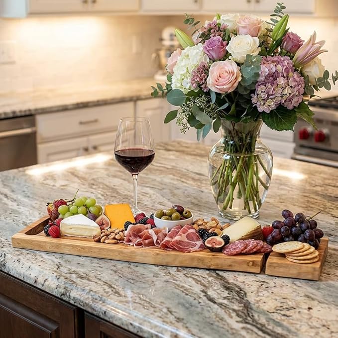 EcoDecors Eleganto 42" Live Edge Solid Teak Bath Caddy Tray with Handle, Book & Tablet Holder, Wine Glass Holders, Luxury Bathtub Tray - Bloomnest