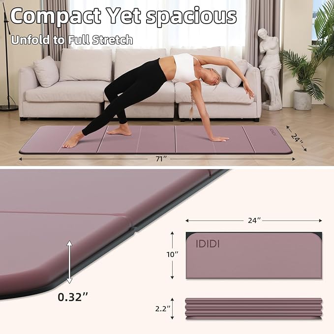 Foldable Yoga Mat Extra Thick 0.32 Inches Eco-Friendly POE Material, Non-Slip Design Fitness Mats, Multi-Purpose Workout Mats For Studio or Home Use (71 x 24 x 0.32 inches） - Bloomnest