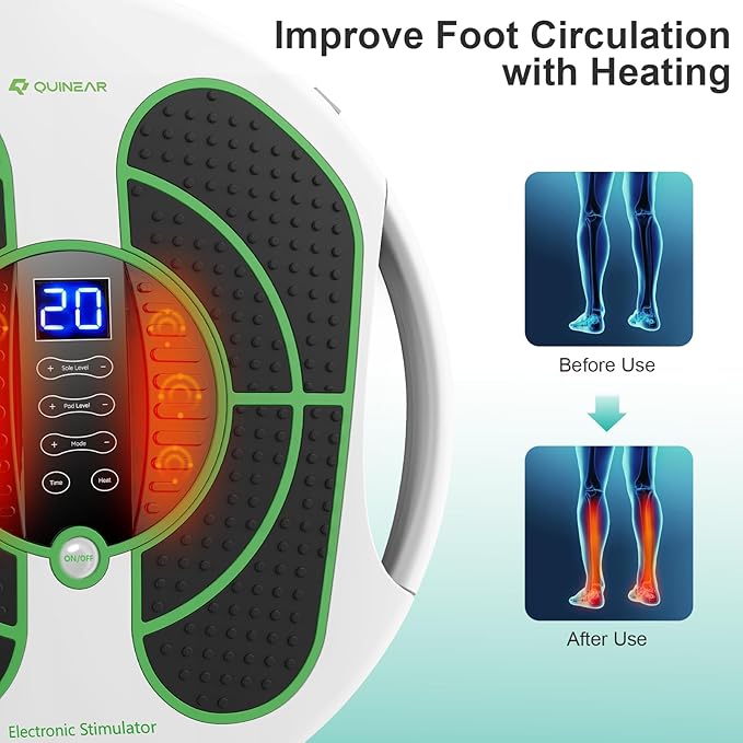 QUINEAR Foot Massager with TENS & EMS for Neuropathy, Foot Stimulator for Pain Relief and Circulation, Nerve Muscle Massager with Remote Control, Relieve Swelling and RLS - Bloomnest