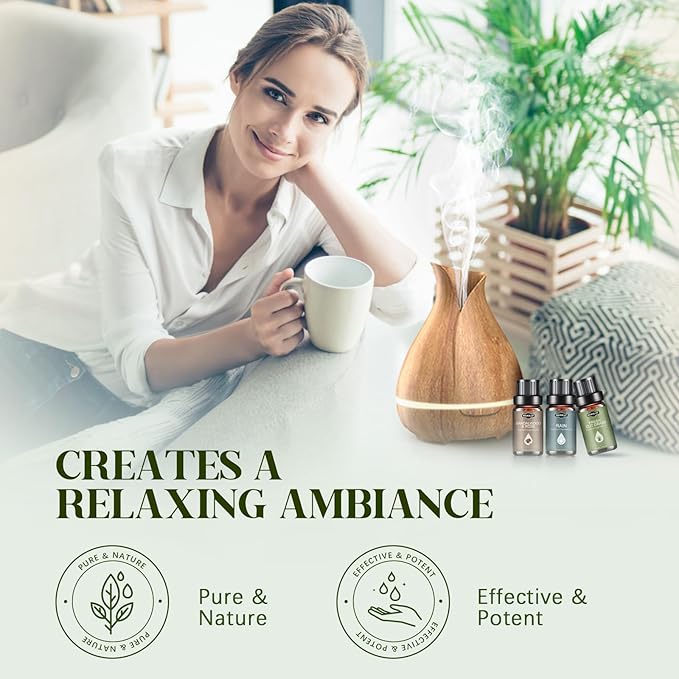 Essential Oils Set, Nature Scents Fragrance Oil Aromatherapy Essential Oils Kit for Diffuser (6x10ML) Sandalwood &Rose, Bamboo, Rain, Lavender &Chamomile, Fresh Cut Grass, Forest Pine Oil - Bloomnest