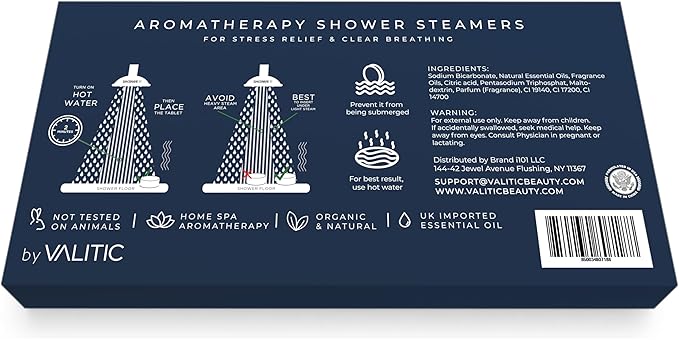 Valitic Aromatherapy Shower Steamers for Stress Relief and Relaxation - Gifts for Women Mom Birthday 8 Natural Essential Fizzies Shower Bombs - 4 Scents - Lavender, Eucalyptus, Citrus, and Peppermint - Bloomnest