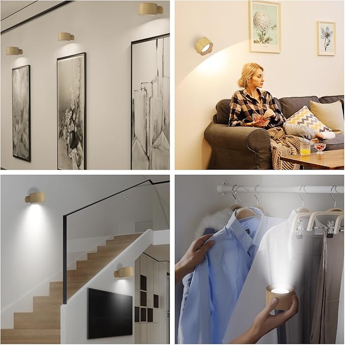 Battery Operated Wall Light, LED Wall Sconce with 3 Color Modes 3 Brightness Levels 360°Rotation Lighting Touch Control, Wall Mounted Lamp Cordless Wall Lamp for Bedroom Reading Bedside-1Pack - Bloomnest