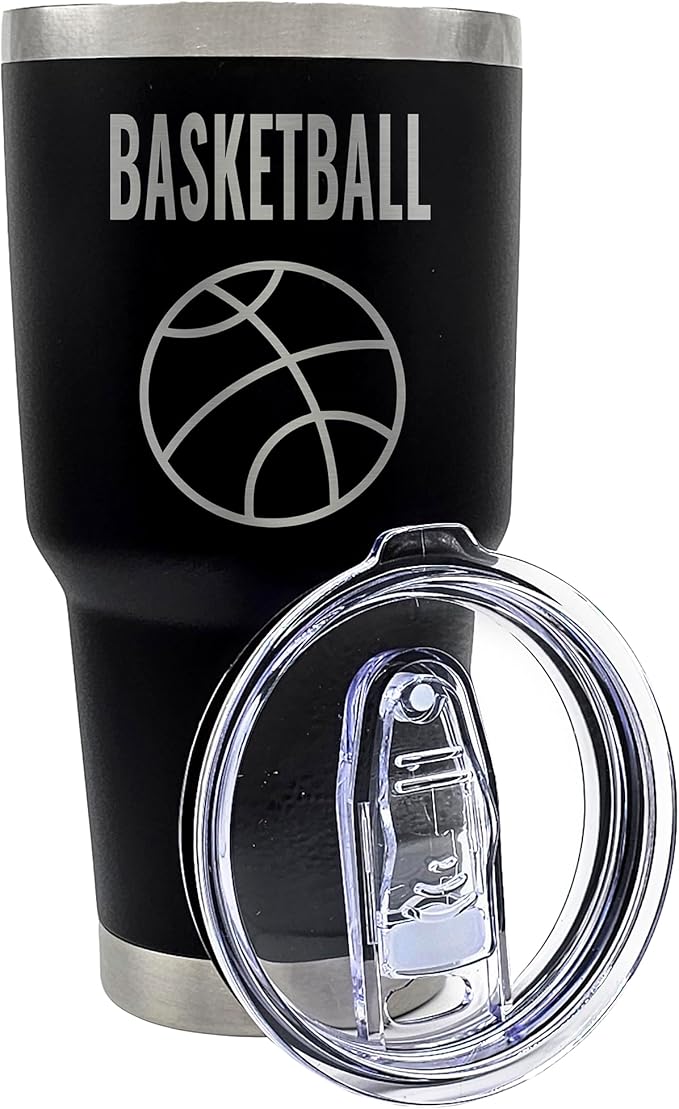 Premium 30 oz Basketball Black Tumbler with Slider Lid - Insulated Stainless Steel - Ideal for Basketball Lovers, Coaches, and Fans - Keeps Drinks Hot or Cold - Gift for Men, Women, Kids - Bloomnest