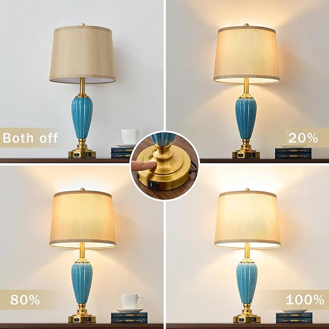 Living Room Table Lamp, 25.5" Touch Lamp for Nightstand with USB A+C Ports, Modern Farmhouse Table Lamps for Bedroom, Bulb Included - Bloomnest
