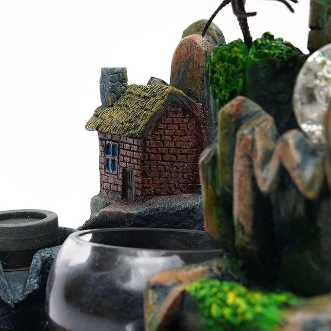 Waterfall Fountain Indoor Mini Waterfall with Led Lights & Atomizer Indoor Fountains and Waterfalls Table Top Water Fountain for Office, Home, Bedroom Desk Decor (Round Bowl Flowing Waters)