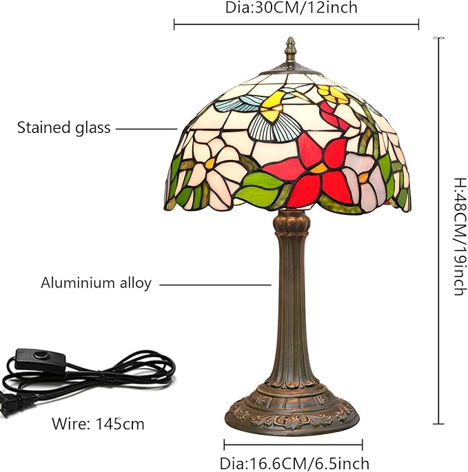 Tiffany Lamp Stained Glass lamp 12 inches Bedside Table Lamps for Living Room Bedroom Dorm Kitchen Home Decor Festival Birthday Gift,Hummingbird - Bloomnest