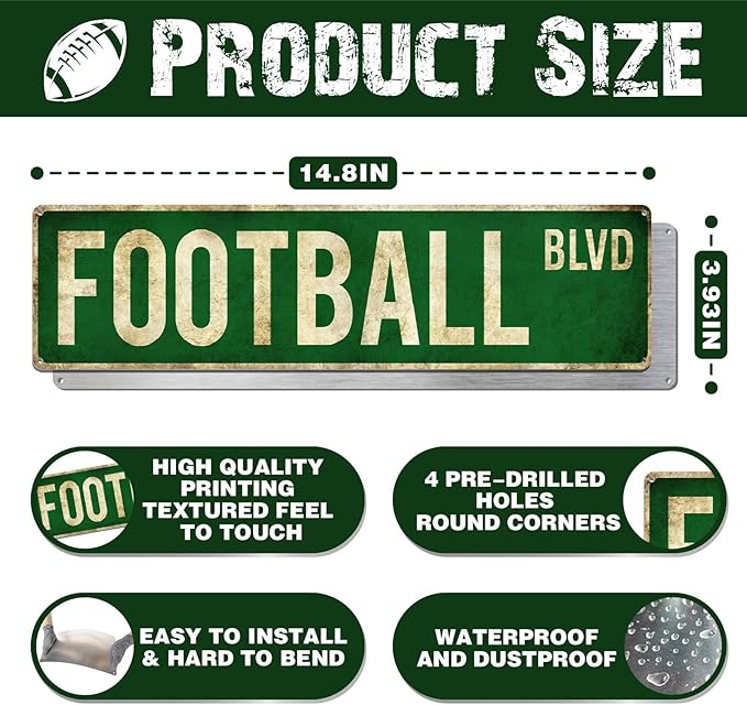 Football Gifts for Boys 8-12 Accessories Football Stuff Wall Decor for Boys Room Football Room Gear Teen Boys Birthday Christmas Vintage Wall Sign - Bloomnest